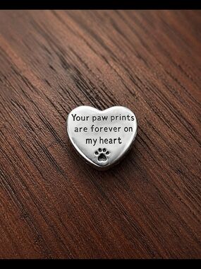 Heart Paw Print Charm - Silver Tone